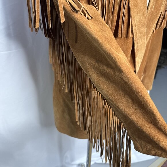 Vintage Brown Suede Fringe Western Jacket Womens M Cowgirl Pockets Cowboy USA - Picture 6 of 12